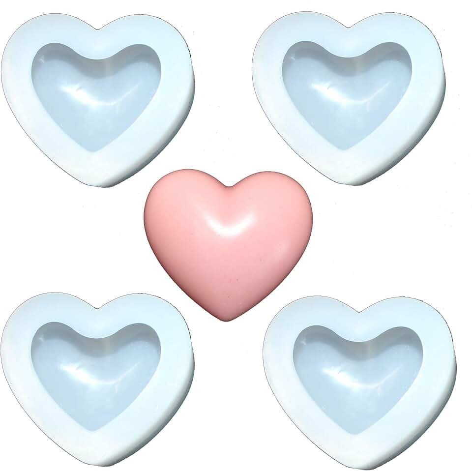3D Heart-Shaped Silicone Clear Mold for Valentine Epoxy Resin Art, DIY Candle & Soap Making, Aromatherapy Product (4 Pack White)