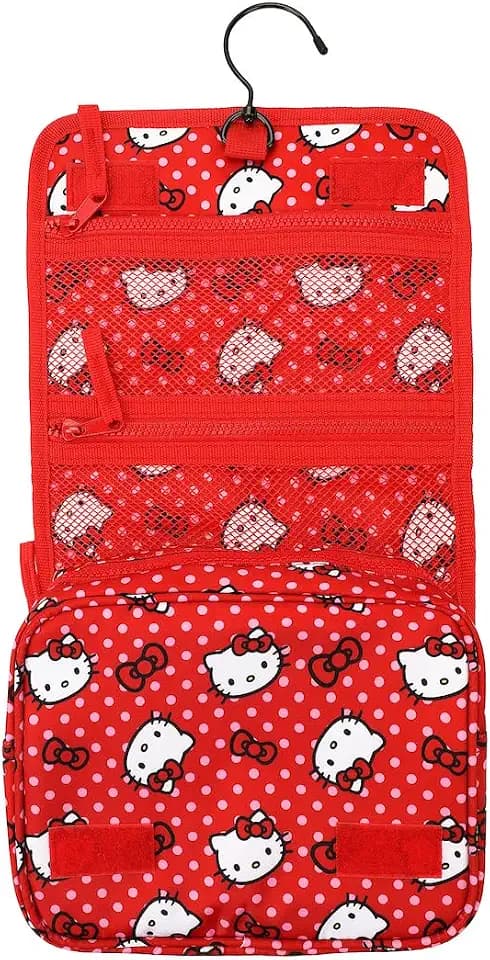 Hello Kitty Character Face & Bows Red 8.2" Folding Hanging Toiletry Kit