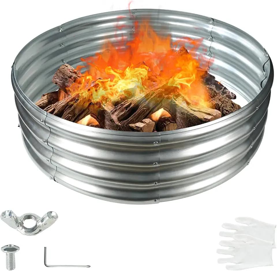 12 in Tall 36 Inch Diameter Round Galvanized Fire Pit Ring/Fire Ring Silver