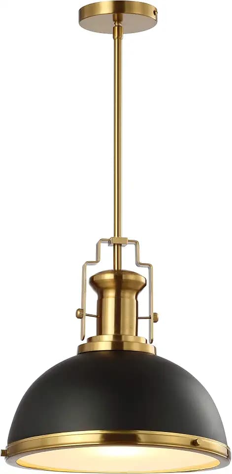 JONATHAN Y Homer Industrial Dome Pendant 13", Black/Brass Gold