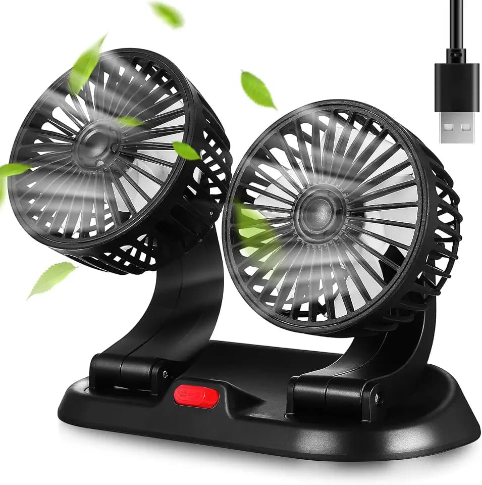 iplusmile Portable Cooling Fan for Car, Dual USB Dashboard Car Cooling Fan