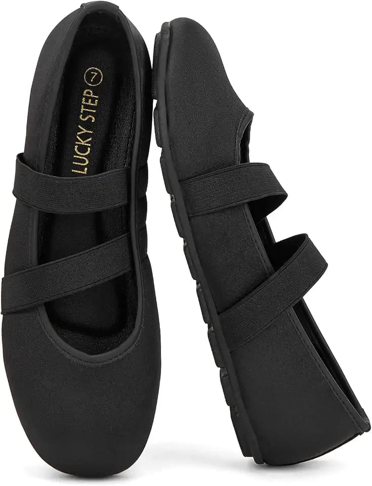 LUCKY STEP Women's Mary Jane Flats Elastic Straps