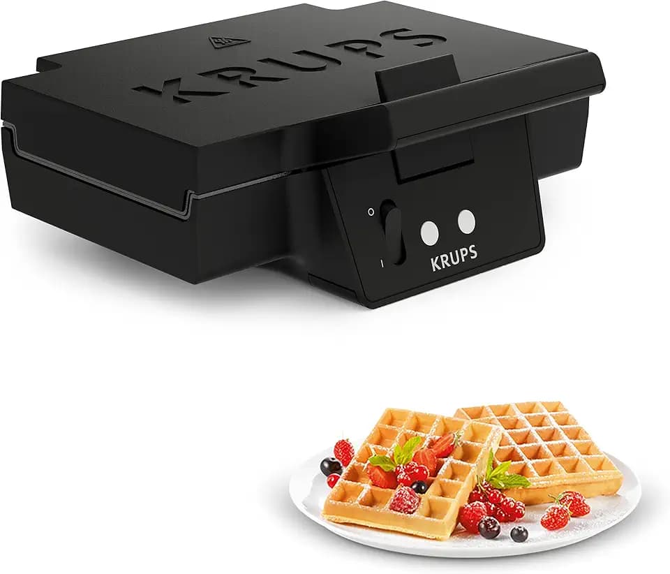 Krups FDK252 Waffeleisen | 2 dicke Waffeln | Antihaftbeschichtung | tiefe Platten | vertikale Verstaufunktion | Kabelaufbewahrung | wärmeisolierter Griff | Schwarz