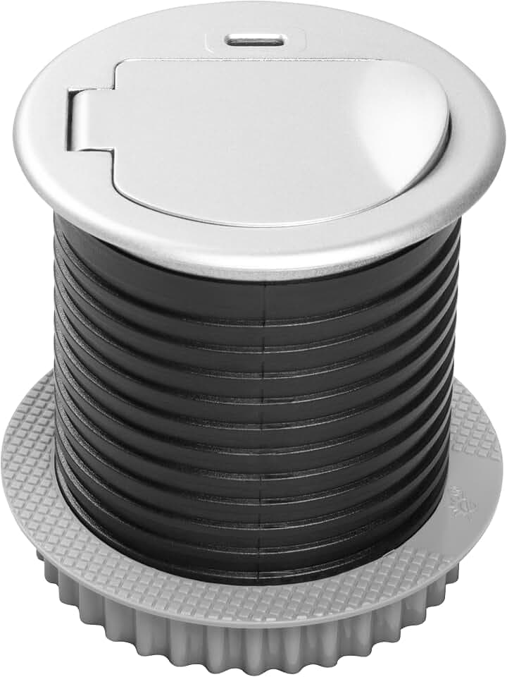 GTV - Möbeleinbau-Steckdose CHARGER MINI 60mm mit Schuko-Steckdose, USB-C-Ladeanschluss 3A, Einbau-Steckdosenleiste für Schreibtisch, Küche, Werkbank, kompakt, silber