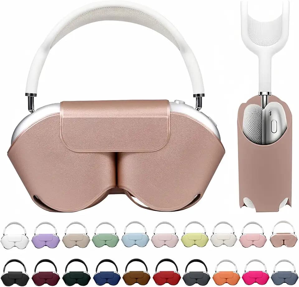 Maxjoy for Apple Airpods Max Smart Case Cover, Soft PU Leather Protective Cover Accessories for Airpod Max with Sleep Mode, Anti-Dust Travel Carrying Case for Airpods Pro Max Headphones, Rose Gold