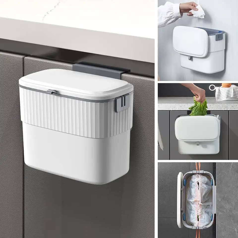 ELPHECO Küchenmülleimer – 1,8 Gallonen Hängender Mülleimer mit Deckel, 7 Liter Wandmülleimer für Küchenschranktür, kleiner Mülleimer unter der Spüle für Schrank, Badezimmer