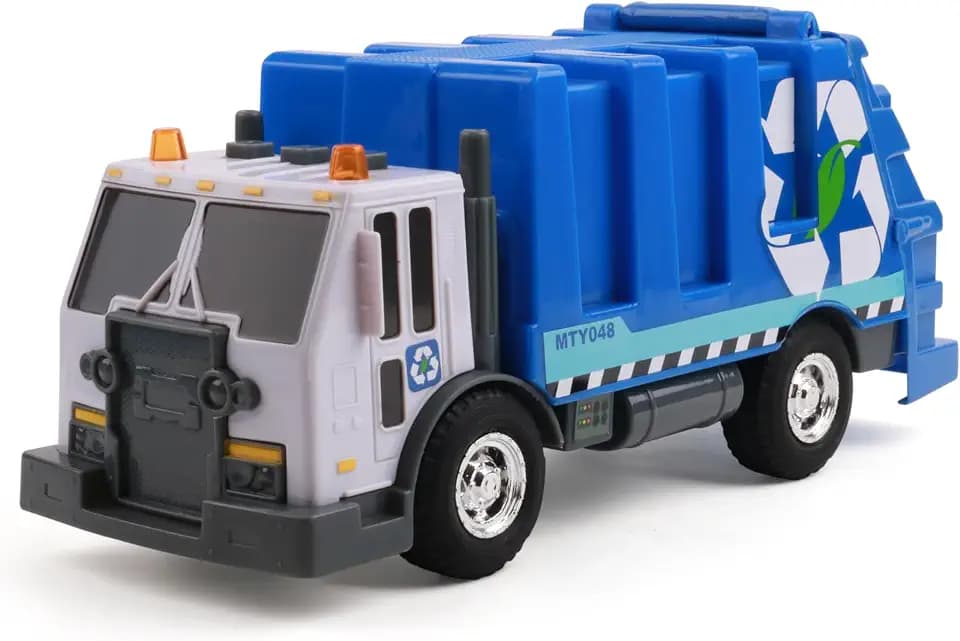 Mighty Fleet Rescue Force 12" Garbage Truck Toy – Realistic Lights & Sounds, Detachable Recycling Bin, Durable Free-Wheeling Design – Ages 3+