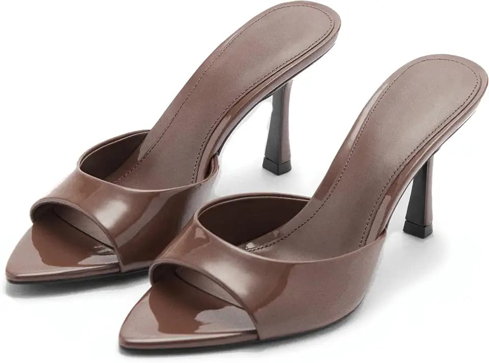 Riekhany High Heel Mules for Women Slip On Open Pointed Toe Pumps Sandals