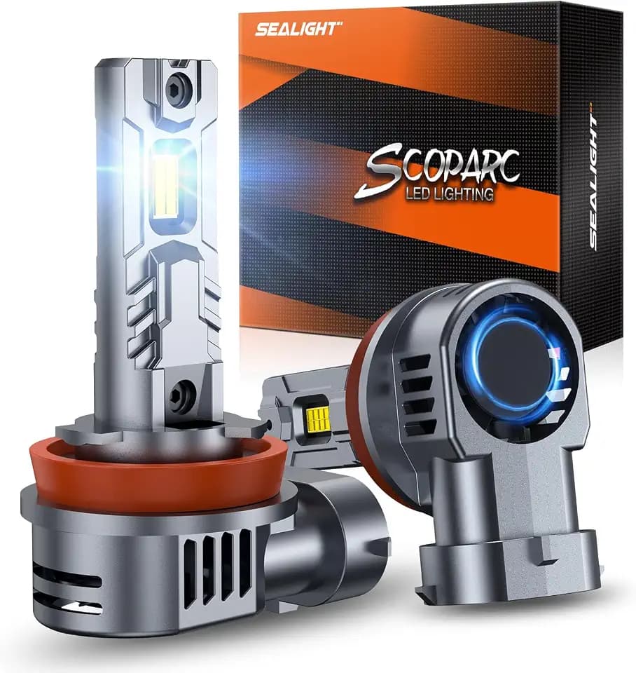 SEALIGHT H11/H8/H9/H16 Bulb, 40,000LM Super Brighter,6500K Cool White H11/H8/H9/H16 Light Bulbs,3 Min Quick Install Lights Combo, Plug-N-Play, Headlight Eyebrows,Pack of 2