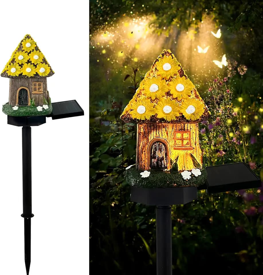 Mushroom Solar Lights Outdoor, Waterproof Fairy Houses Light Mushroom Garden Decor Decorative Solar Powered Garden Stake Lights for Outside Lawn Walkway Patio Yard (Yellow)
