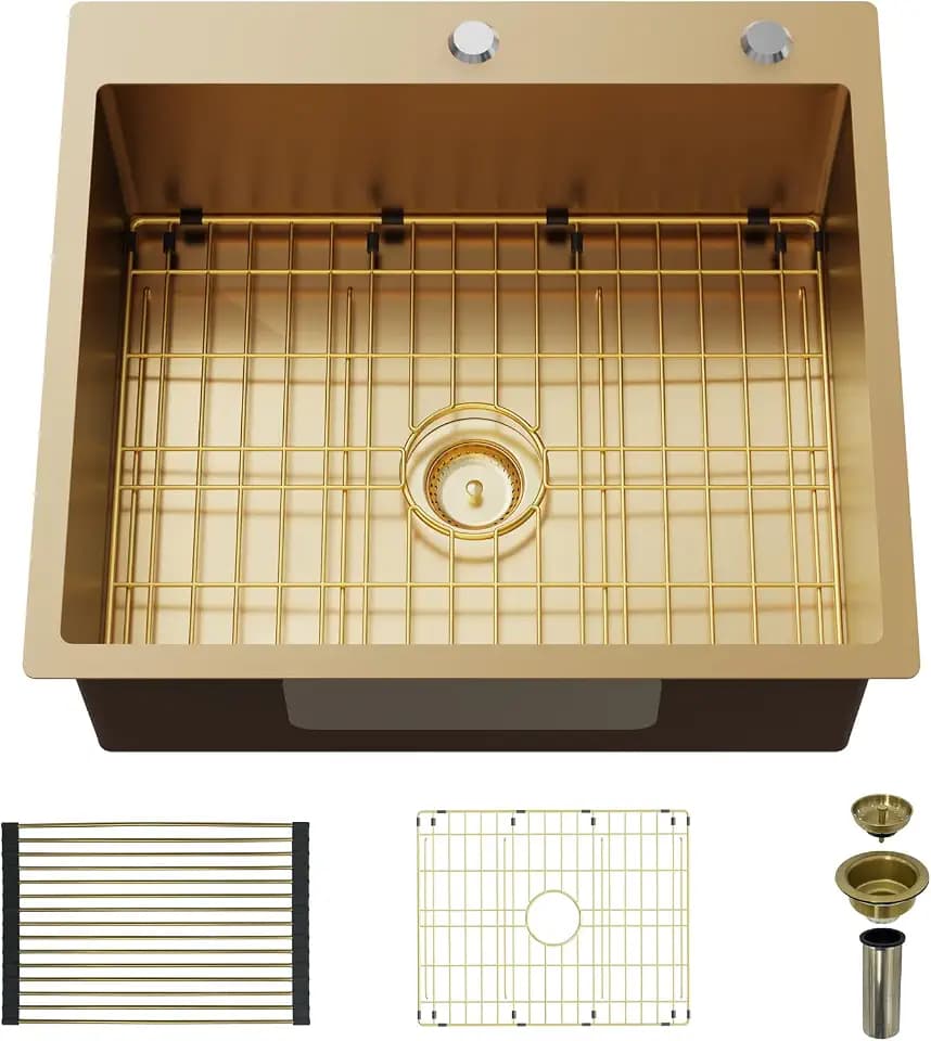 Gold 25x22 Stainless Steel Kitchen Sink, Drop-in, Single Bowl