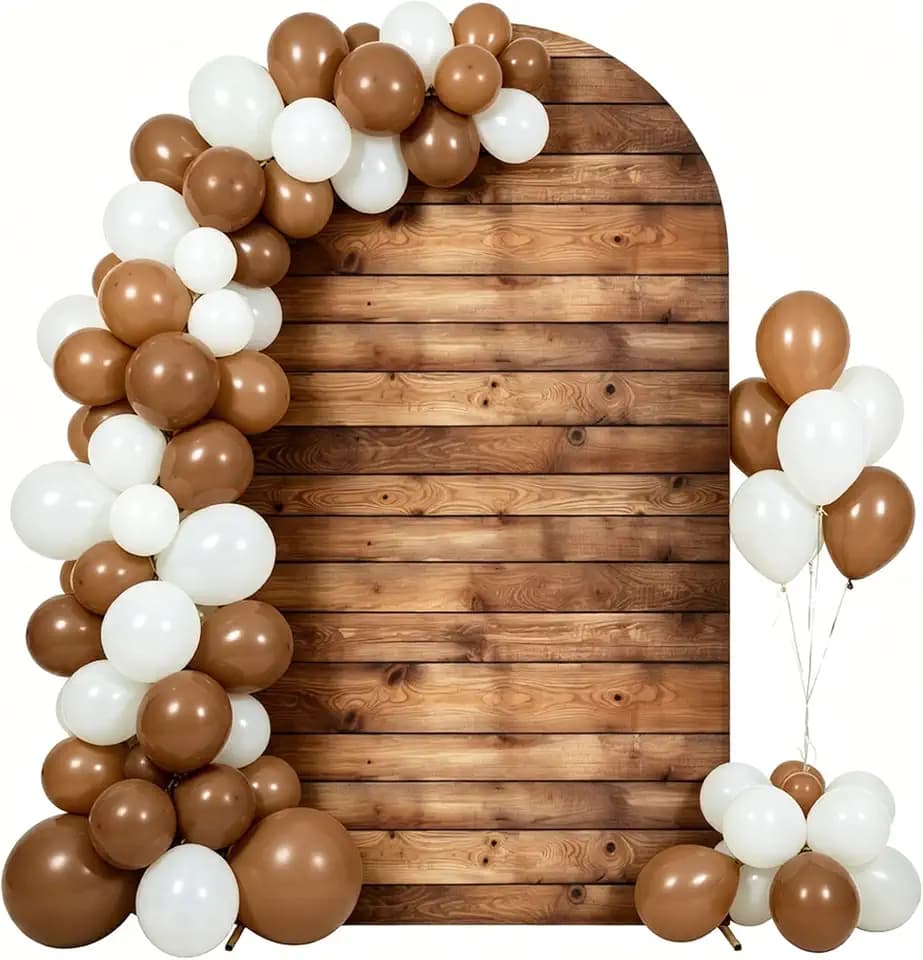 Wood Arch Backdrop Cover,6.6FT Stretchy Fitted Rustic Arch Stand Cover for Bridal Wedding,Spandex Round Top Chiara Backdrop Arch Cover for Birthday Party Ceremony (Wood Grain, 6.6FT)
