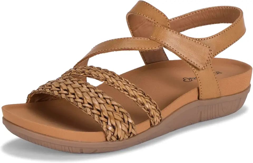 BareTraps Women's Jalen Woven Strap Slip-Resistant Sandals Caramel/Wide / 9.5