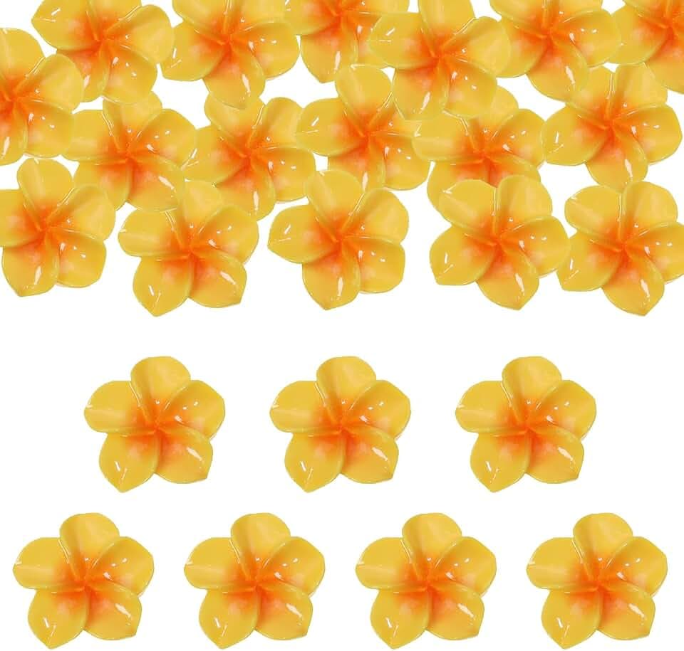 Tupalizy 35PCS Resin Plumeria Flowers Cabochons Flatback Charms Hawaii Floral Decor Frangipani Flower Buttons Beads for Jewelry Making Junk Case Scrapbooking DIY Crafts Summer Party