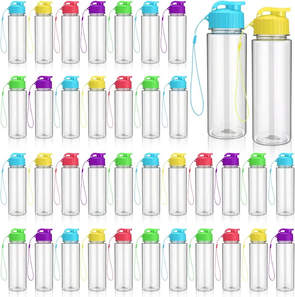 Domensi 50 Pieces Reusable Plastic Water Bottles Bulk, Mixed Color