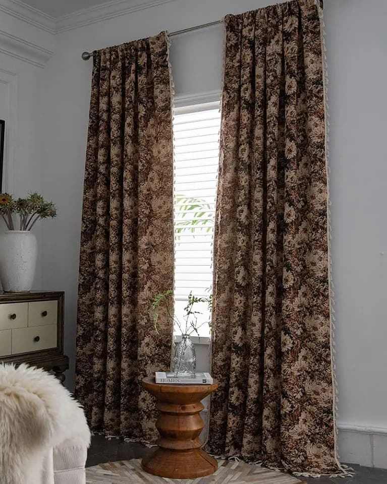 vctops Vintage Floral Oil Painting Curtains with Tassels Set of 2 Panels Rod Pocket Thermal Insulated Room Darkening Window Curtains/Drapes for Bedroom Living Room (Coffee,59"x102")