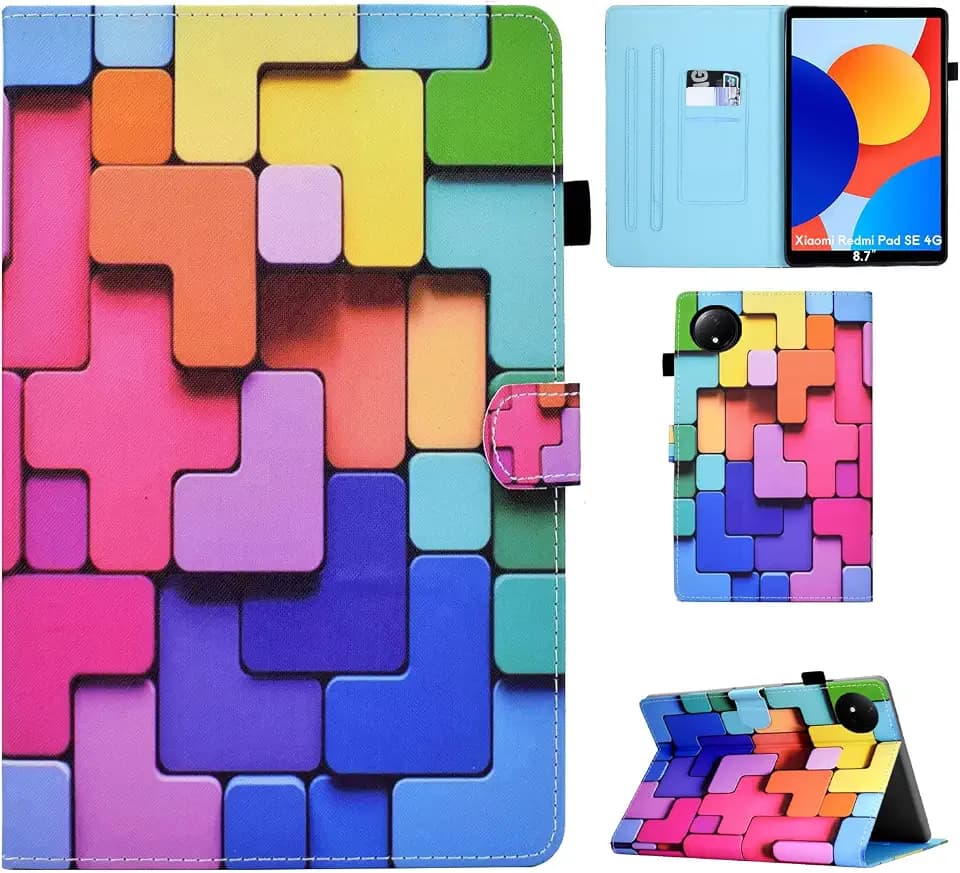 Buntes PU Hülle für Xiaomi Redmi Pad SE 8.7 2024 Bunt und Beweglich Schönes Muster Flip Tablet Hülle mit Ständer Geeignet für Filme Video-Chats (CH) Bausteine