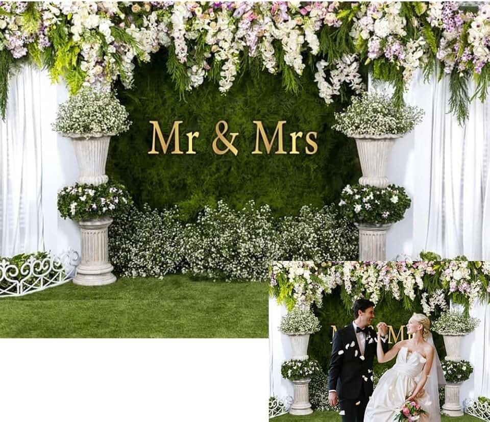 Wedding Flower Backdrop 10x8ft Mr Mrs Engagement Reception Background