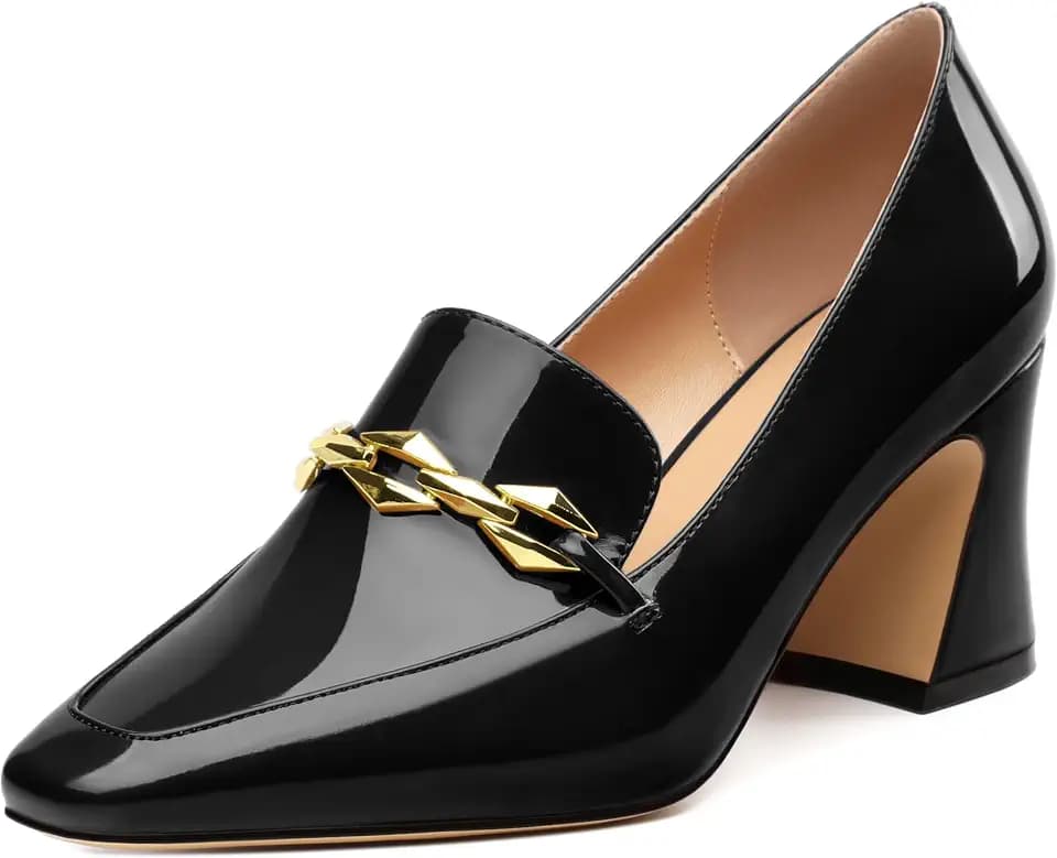 Womens Chunky Block High Heel, Square Toe Closed Pumps Slip-on Loafers Shoes Dress Party Office Basic Classic Shoes 2.5IN