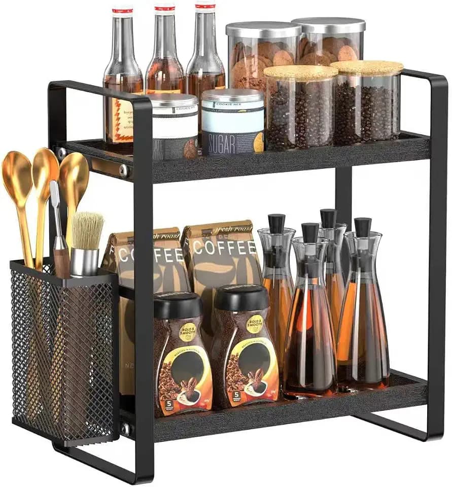 LEMIKKLE Kaffeebar-Zubehör und Kaffeetassenhalter, Küchenorganizer und -aufbewahrung, Gewürzregal-Organizer für Arbeitsplatte, Küche (Schwarz)