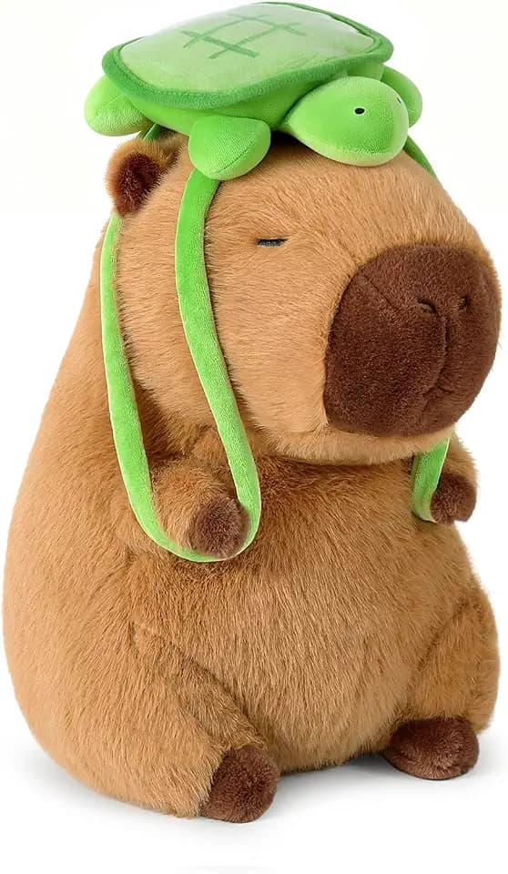 Ditucu Cute Capybara Plush with Turtle Backpack Soft Capibara Stuffed Animal Plushies Toys Hugging Gifts for Kids Brown 9 inch