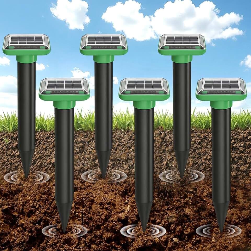 Solar Maulwurf Vertreiber, Dual-Solar Maulwurfschreck für 360° Wühlmaus Vertreiben, Maulwurfvertreiber, IP66 Wasserdicht Wühlmausschreck für Garten, Hof, Obstgarten,Bauernhof (C)