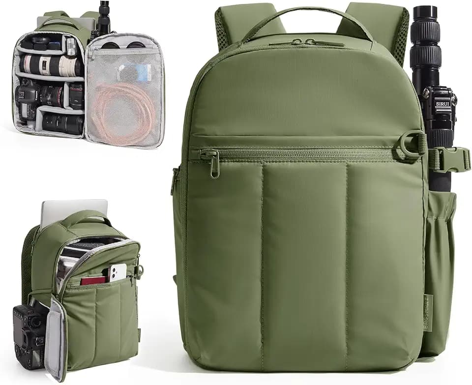 BAGSMART Small Camera Backpack for Women with Laptop Compartment, Green