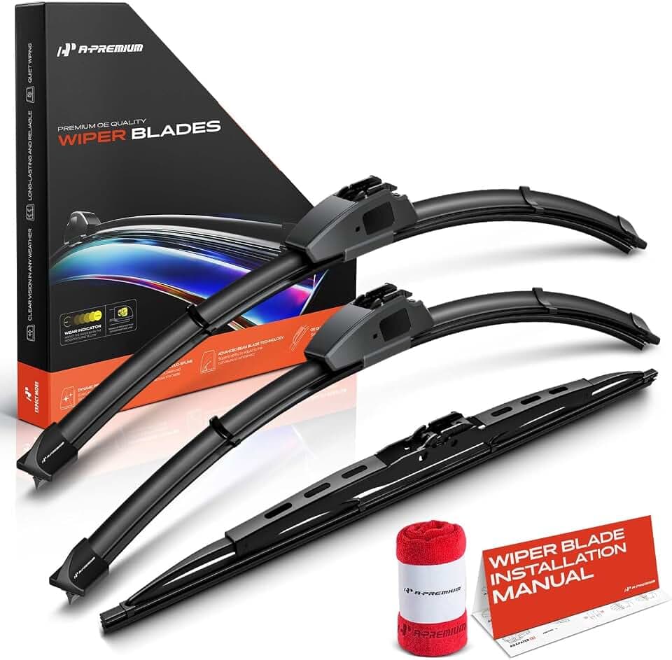 A-Premium 24"+22"+16" Windshield Wiper Blades with Wear Indicator & Towel