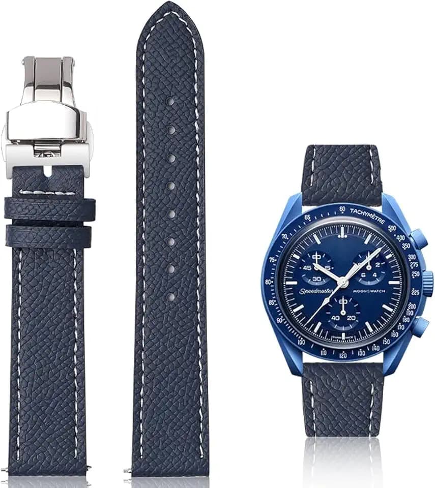 Quick Release Epsom Leather Straps For Omega Speedmaster And MoonSwatch watches, Replacement Calfskin Watch Bands Straps With Deployment Clasp For Omega Watches - Multiple Colors