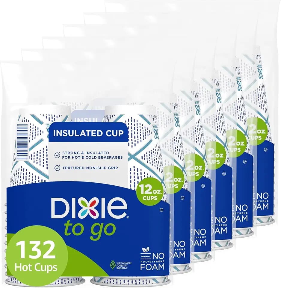 Dixie To Go Paper Coffee Cups, 12 oz, 132 Count, Insulated Disposable Cups
