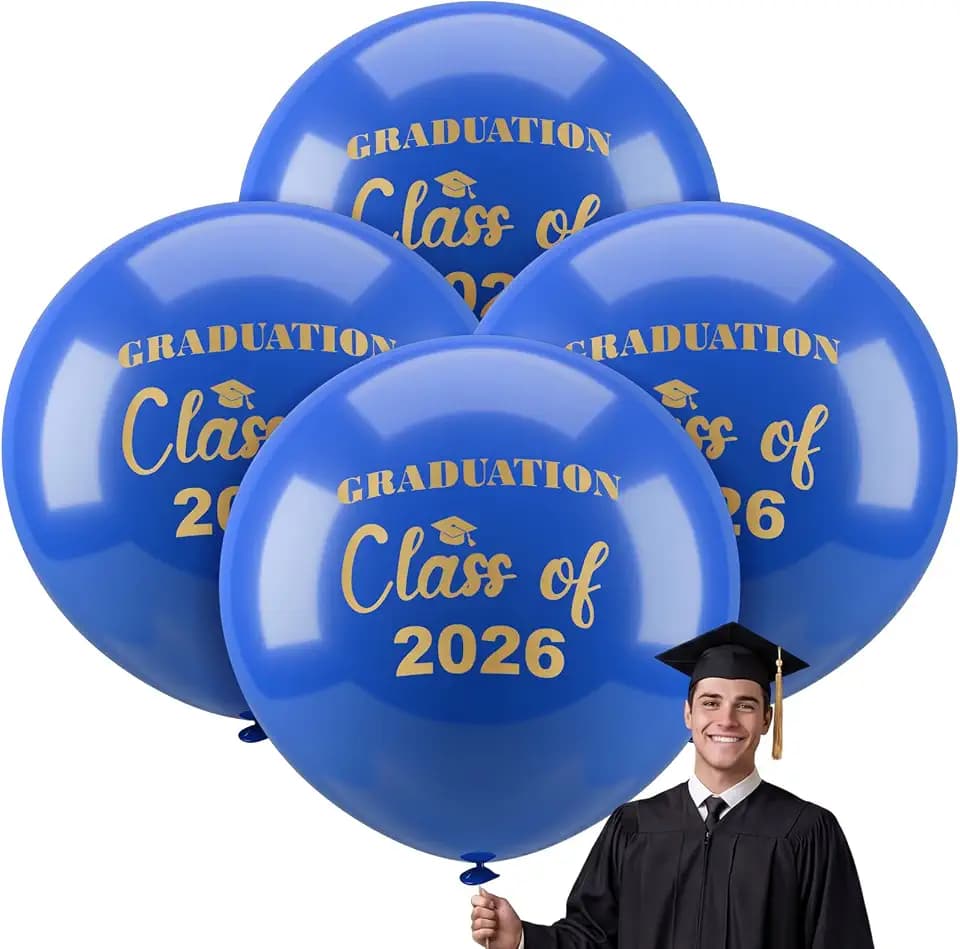 Kasyat 4 Pcs 36 Inch Extra Large Graduation Balloons Class of 2026 Balloons Latex Jumbo Giant Congrats Grad Balloon for College, High School, University Graduation Party Decorations(Blue and Glod)
