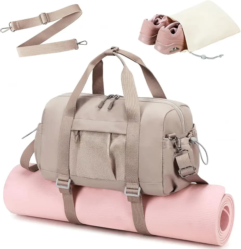 LEDAOU Small Gym Bag for Women, Mini Duffle Bag with Yoga Mat Holder Lightweight Carry On Sports Bag with Separate Shoe Pocket & Wet Pocket Duffel Bags Dance Yoga Workout Bag