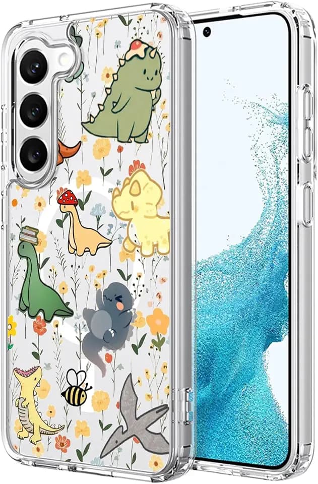 Dinosaur Magnetic Case for Samsung Galaxy S26 Compatible with MagSafe Wireless Charging Cute Cartoon Design Shockproof Anti-Scratch Cover for Samsung S26 (Clear)