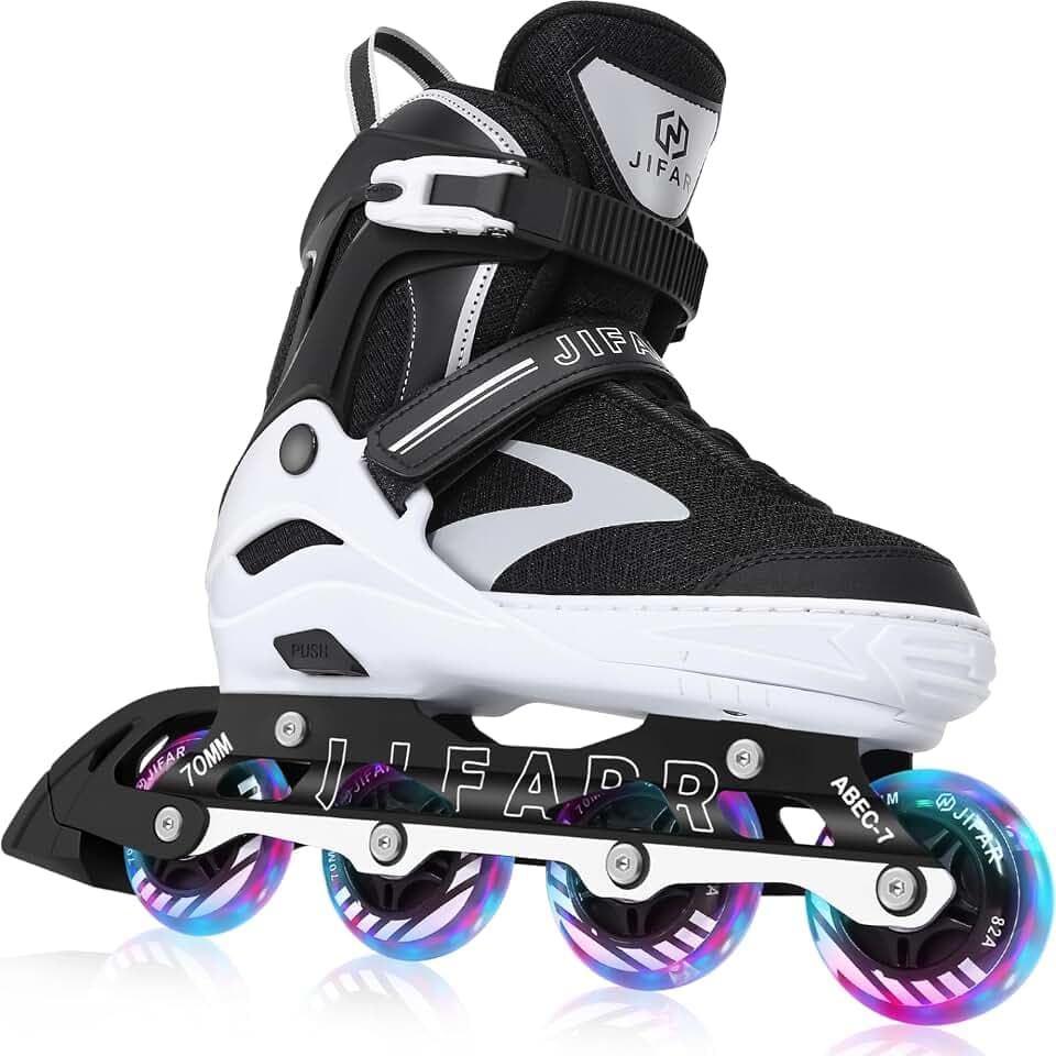 JIFAR Adjustable Inline Skates for Kids Ages 3-5 5-8 6-12, 4 Sizes Adjustable All Light Up Wheels, Beginner Roller Skates for Boys Girls Indoor Outdoor Birthday Gift