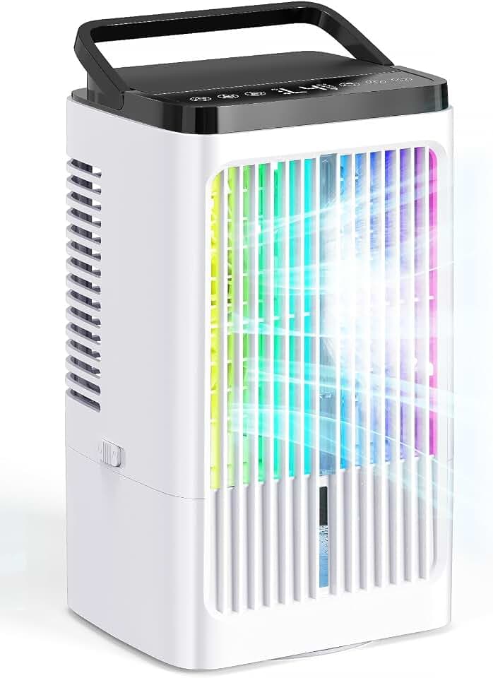 4‑in‑1‑mobile Klimaanlage mit Abluft, leiser Luftkühler mit 4 Geschwindigkeiten, 90°-Oszillation, 2 Nebelmodi für Küche und Schlafzimmer (1220ML)