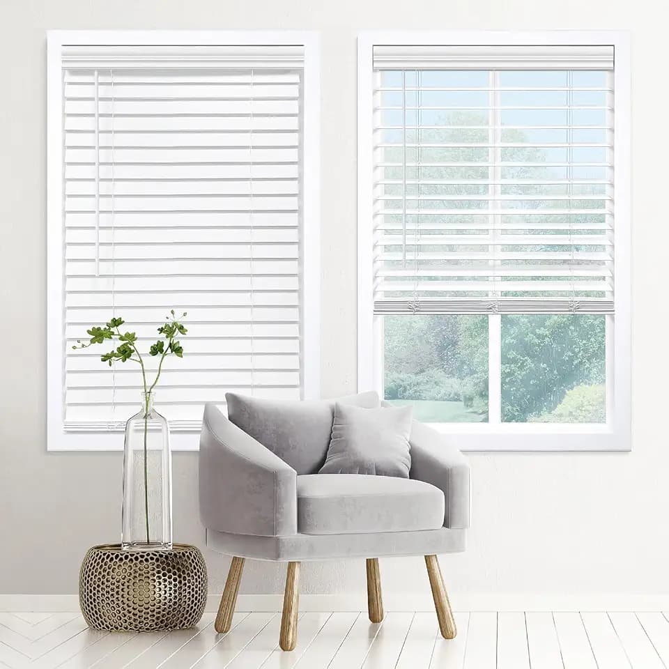 DEZ FURNISHINGS Cordless 2" Signature Faux Wood Blind, 45" W x 60" H, Embossed White