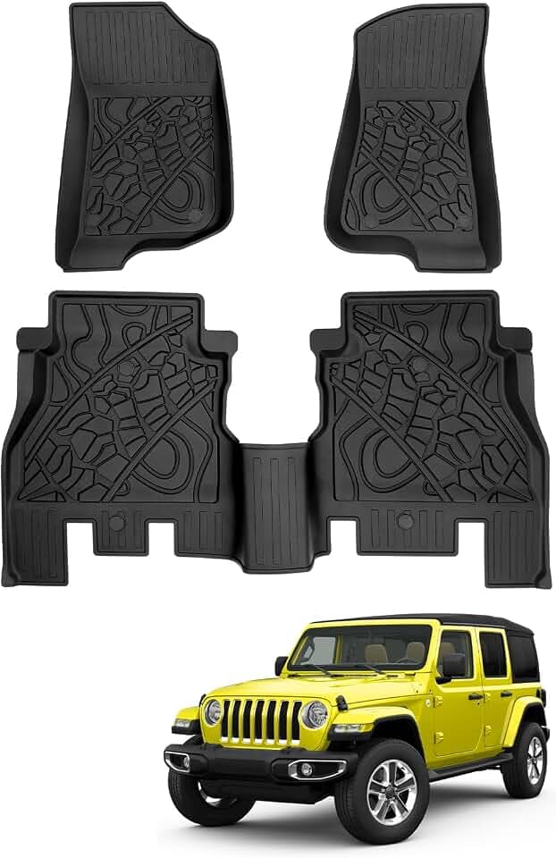 Floor Mat Compatible with 2018-2025 Jeep Wrangler 4x4 TPE All-Weather Floor Liner for Wrangler 4x4 Accessories SUV Truck Replacement