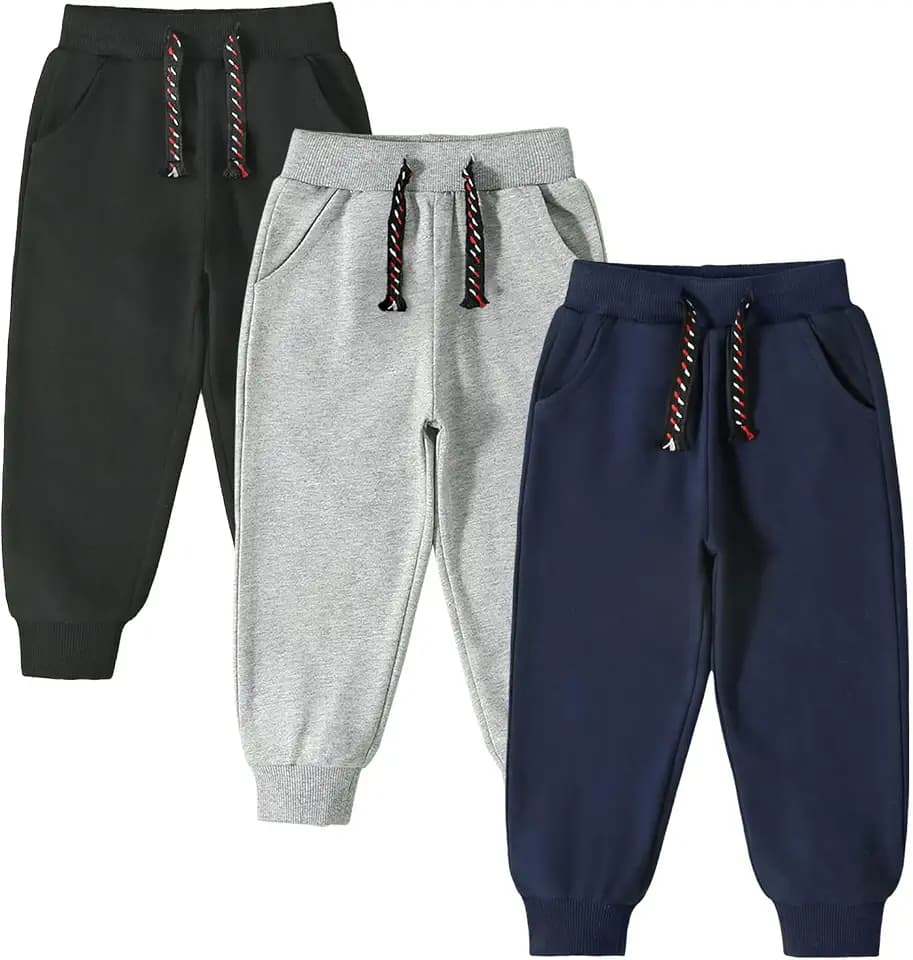 Funnymore 3 Pack Toddler Boys and Girls Cotton Pull on Sweatpant with Drawstring