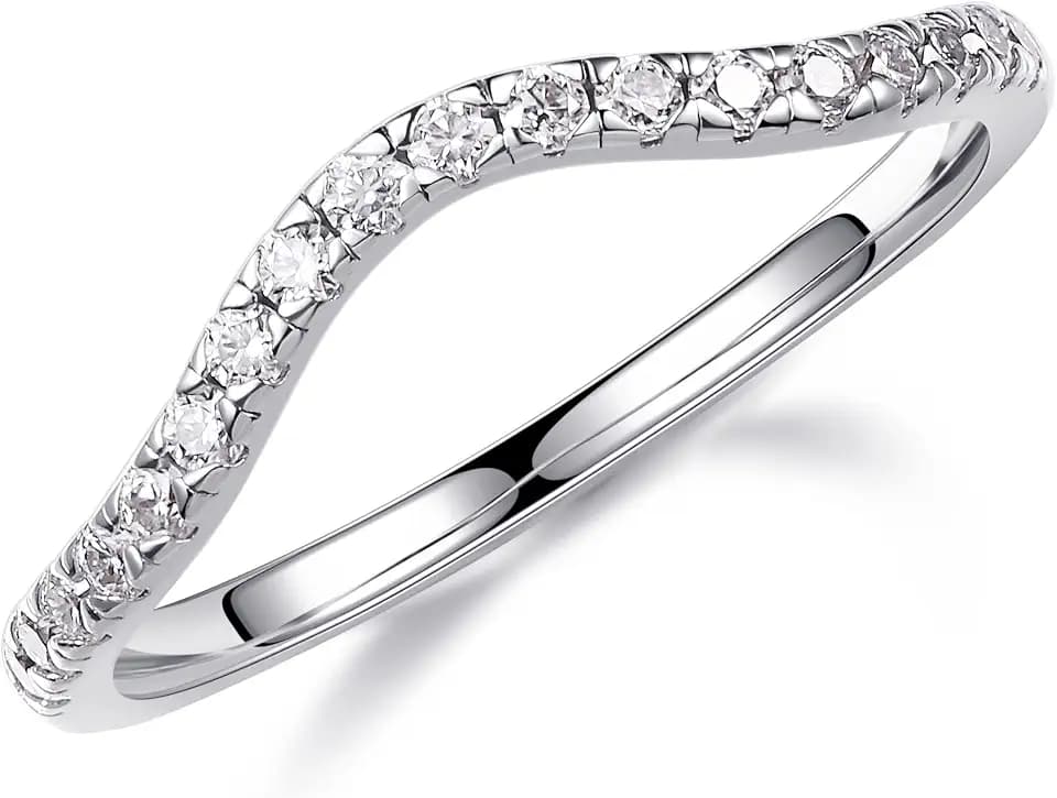 MOOSEA Curved Moissanite Wedding Bands for Women, Anniversary Promise Ring