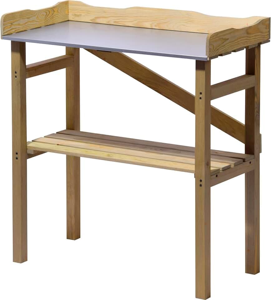 dobar® Pflanztisch | Praktischer Gärtnertisch | Umtopftisch aus Fichtenholz | Blumentisch mit verzinkter Arbeitsplatte | Arbeitstisch für Garten/Terrasse/Balkon | 78 x 37 x 83 cm | Natur