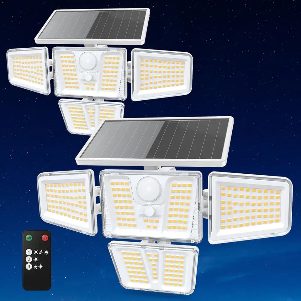 Solar Flood Lights,White Motion Sensor Outdoor Lights 3600LM