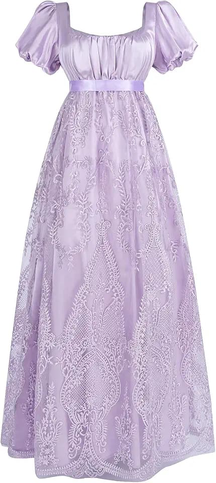 Regency Dresses Women Short Regency Era Gown Empire Waist Victorian Tea Party Gown Costume Purple