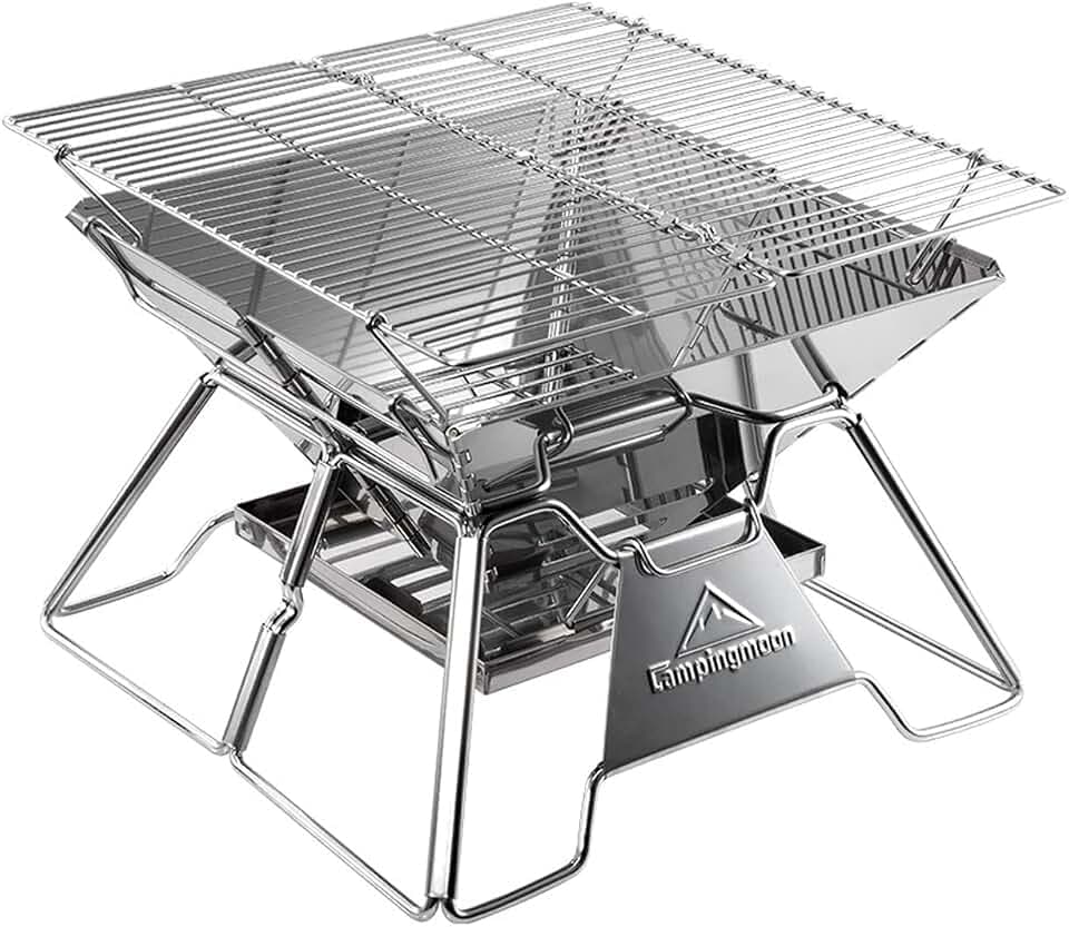 Tragbare Camping-Feuerstelle, zusammenklappbar, Edelstahl, Campinggrill für Outdoor, Camping, Reisen, Garten, Kochen, Picknick, 3-4 Personen
