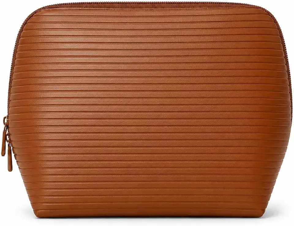 Waterproof Fold-Down Travel Makeup Bag for Women,Parallel Cosmetic Organizer with Multi-pocket, Stand Toiletry Bag, Makeup Pouch for Brushes, Skincare, and Daily Essentials, Brown
