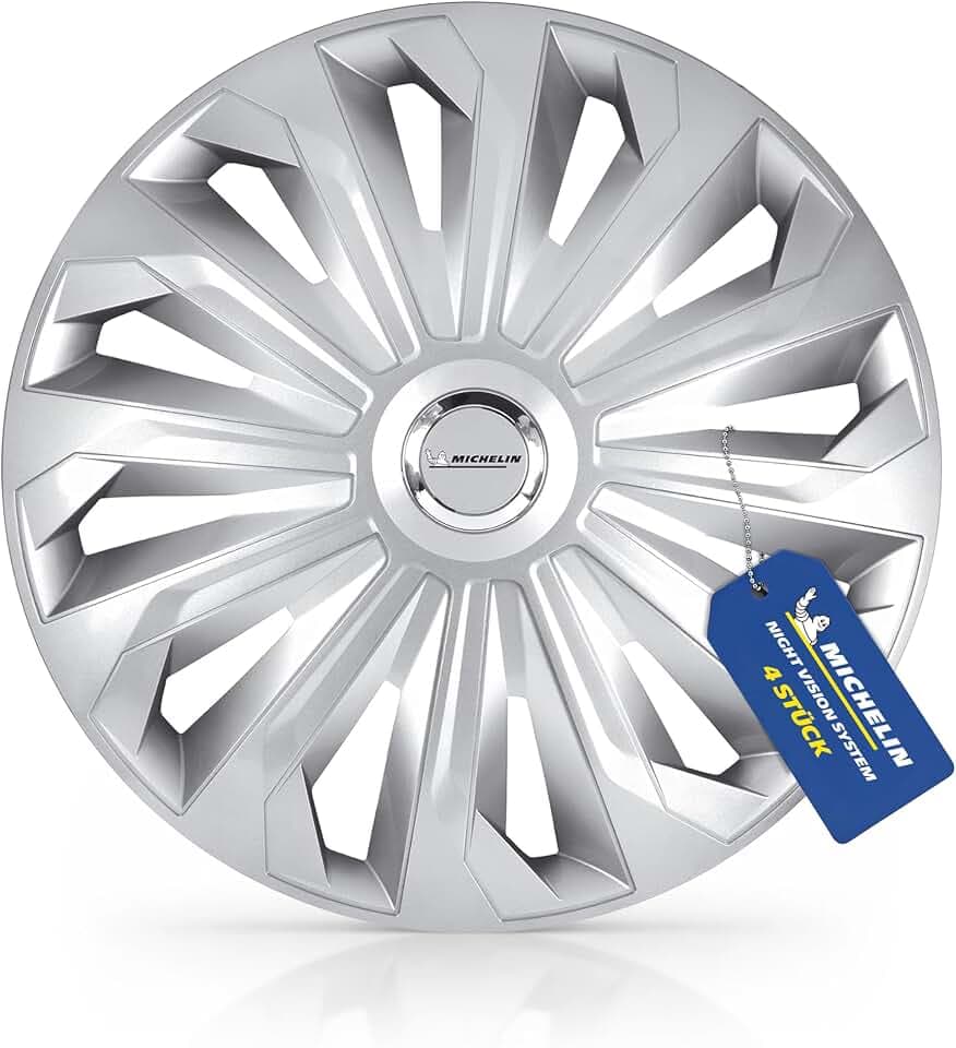 Michelin Radkappen MX-MS 15 Zoll Universal Radzierblenden 4er Set Fürs Auto ABS Kunststoff, Silber mit Chromring