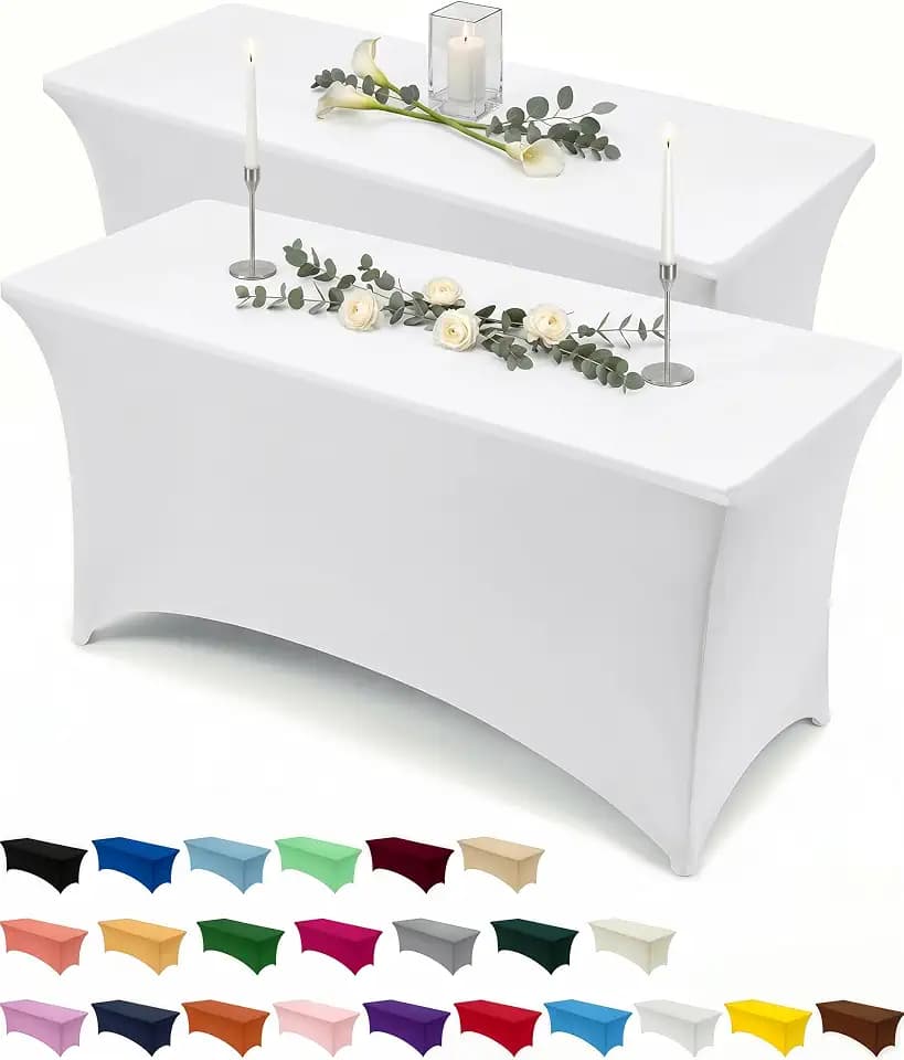Utopia Kitchen Spandex Table Cloth 2 Pack [8FT, 96Lx30Wx30H Inch, White]