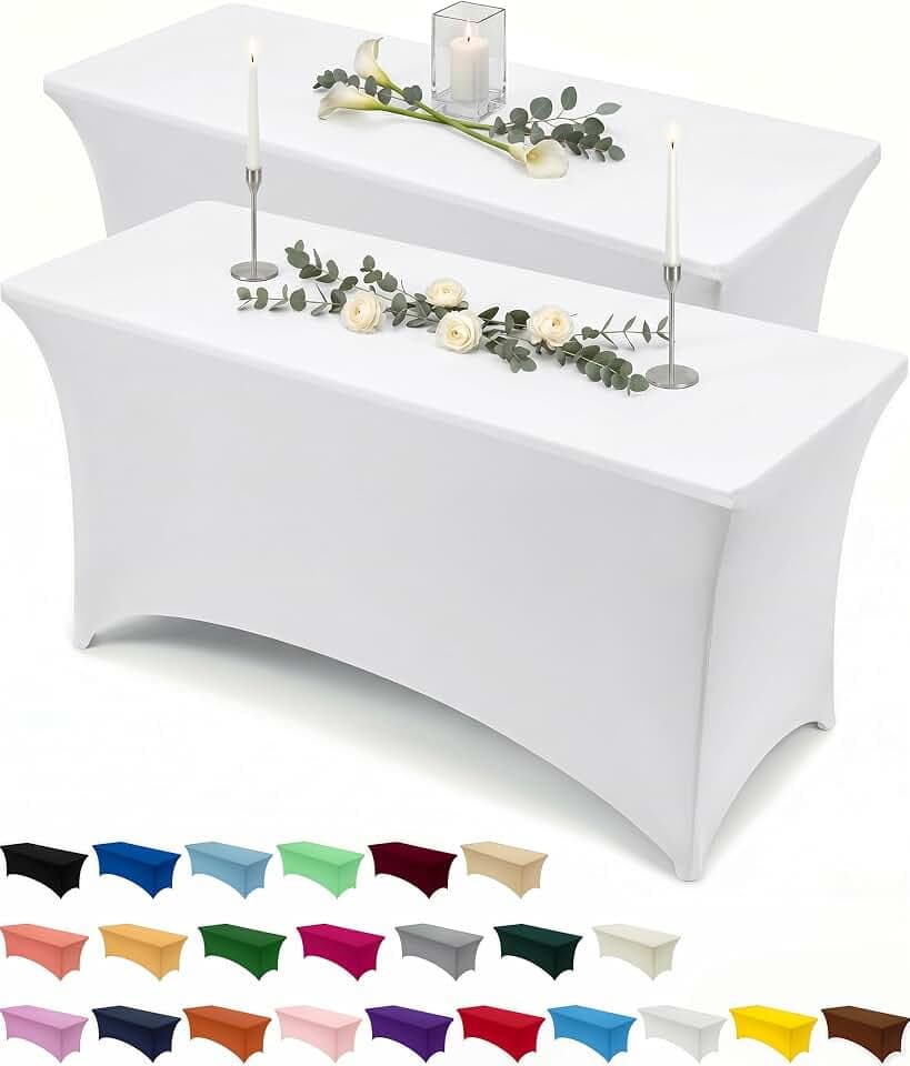 Utopia Kitchen Spandex Table Cloth 2 Pack [6FT, 72Lx30Wx30H Inch, White]