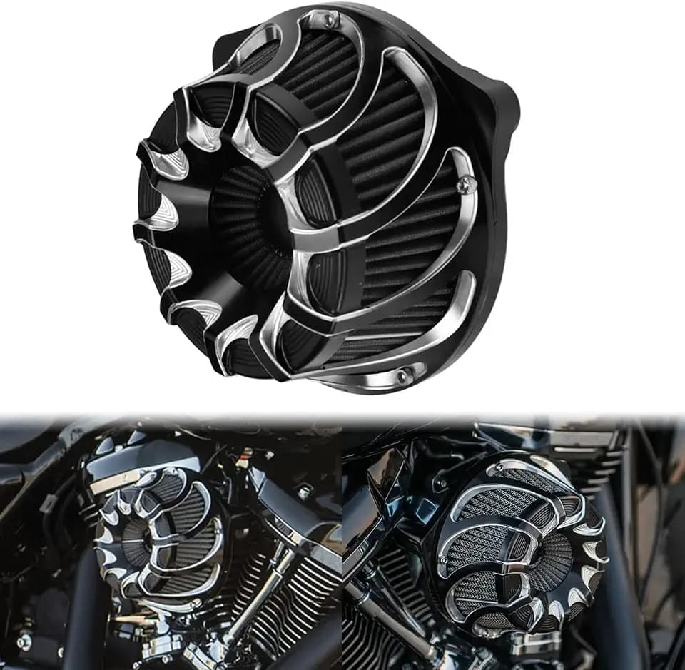 Motorcyle Air Cleaner CNC Air Filter Turbine Intake Kit Fit for Harley Touring Road King Street Glide Softail (Black, D For M8 Touring 17-23 Trike 17-25 Softail 18-24)