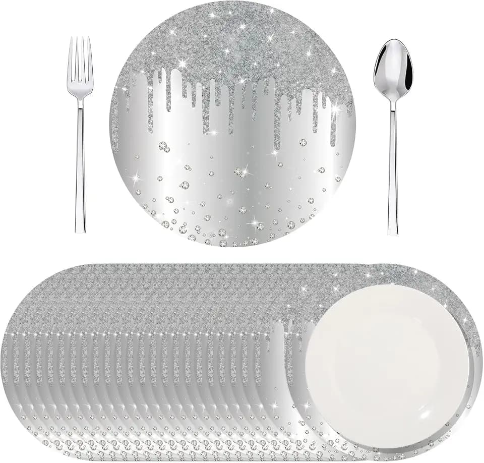 Dispowreath 120 Pcs Silver Paper Placemats 13 Inch Round Disposable