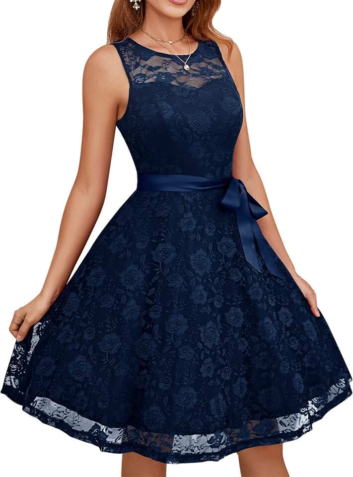 Dressystar 2026 Women's Floral Lace Short Sleeveless Cocktail Dresses
